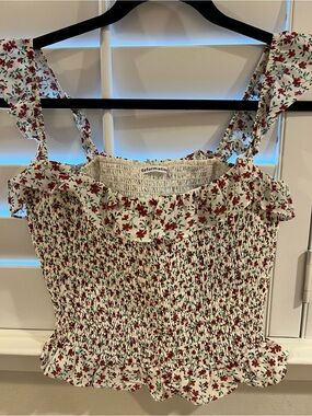 Reformation White Red Floral Smocked Camisole